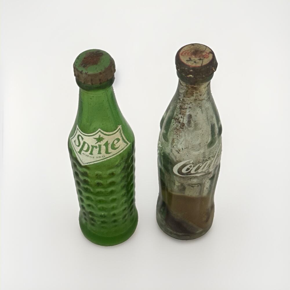 Vintage Coca-Cola Mini Glass Bottle and Mini Sprite Bottle 2.5" Soda Pop Coke